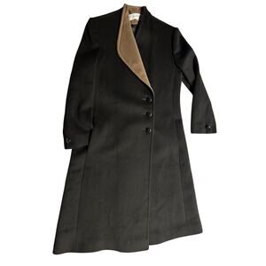 Bert Newman Coat Women Petite 8 Black Wool Lined Full Length Double Breasted